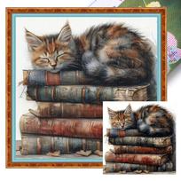 Gyvūnų raštais margintas kryželiu siuvinėjimo rinkinys 40x40cm DIY 11CT siuvinėjimo rankdarbių rinkinys namų dekorui brown