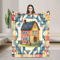 Minkštas šiltas pledasBerniukas Mergaitė Iškylos Kotedžas Dygsniuotas Namas Lovos Pledai Flanelinis Patalynės Užtiesalas Miegamojo Purus Sofa-lova Užvalkalas 75x90cm gray