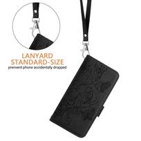 Applicable to iPhone16 mobile phone leather case 15Pro lychee pattern rose insert card anti-theft brush diagonal span portable rope iphone SE4 black