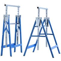 2 dalių rinkinys Darbinis statramstis, keliamoji galia iki 200 kg, sulankstomas, pjūklo stovas, reguliuojamas aukštis 80-130 cm, statybinės platformos statramstis, pagamintas iš plieno 68 x 58 x 130 cm mėlyna