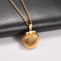 Cute Seashell Stainless Steel Photo Box Locket Pendant Necklace for Women Men Memory Picture Frame Charms Chain Metal Jewelry gray