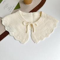 O-Neck Fake Collars Solid Color Knitted Laced Up Faux Collar For Spring & Autumn Warm Outer Wear For Dress Shirt Decoration white