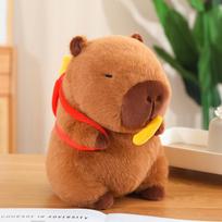 22Cm  Capybara Plush Toy With French Fries Backpack Pull String Interactive Plushie Cute Kapibara Doll Xmas Gift 22cm brown