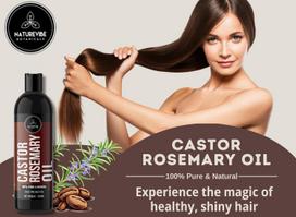 Castor Rosemary Oil 200ml by Naturevibe Botanicals Hair Growth Blend with Castor Oil & Rosemary | For Hair, Scalp, Eyebrows & Eyelashes | Thick & beige