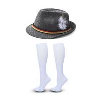 Oktoberfest skrybėlė suaugusiems - Vokiško festivalio kostiumo skrybėlė su plunksna, spalvotu virvele ir medvilninių kojinių rinkiniu One Size white
