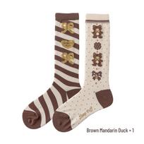 Mandarin Duck Two-Color Striped Lolita Mid-Calf Cotton Socks for Women - Spring/Summer Collection One Size white