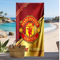 Manchester United Personalized Printed Beach Towel Soccer Logo Support Custom Name Text Absorbent Towel For Sport Travel Special Gift 70cmx140cm(27x55inch) red