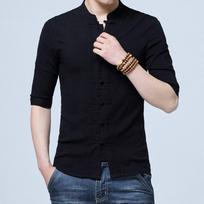 Vyriški medvilniniai lininiai marškiniai vyriški ploni mandarinų marškinėliai su apykakle, kinų stiliaus Camisa Masculina XXL šviesiai mėlyna spalva