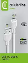 Cellularline maitinimo laidas 120 cm USB-C USB A baltas