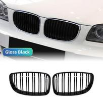 Automobilio blizgios juodos priekinio bamperio grotelės, skirtos BMW E81 E87 E82 E88 128I 130I 135I 2007-2011 Sport Grill dvigubos lentjuostės linijos grotelės Gloss Black black