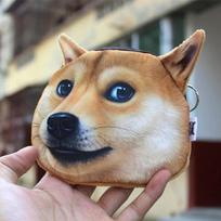 New Cute Cartoon Akita Dog Print Coin Purse Storage Bag Personality 3D Animal Dog Wallet Case Storage Bags For Kids And Adults brown