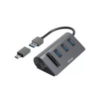 Hama 00200140 USB 3.2 Gen 1 dokų stotelė / USB šakotuvas su kortelių skaitytuvu, antracito juoda