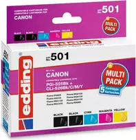 edding kasetės spausdintuvui EDD-501 2x juoda, žydra, rausvai raudona, geltona suderinamos su Canon PGI-525 BK