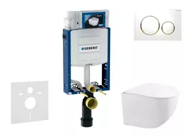 Geberit Kombifix - potinkinio modulio komplektas, Gaia kompaktiškas unitazas su švelnaus uždarymo dangčiu ir Sigma20 nuleidimo mygtuku, baltas / auksu padengtas SANI15CA3128