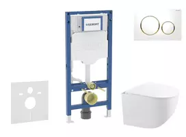 Geberit Duofix - potinkinio modulio komplektas, Gaia kompaktiškas unitazas su švelnaus uždarymo dangčiu ir Sigma20 nuleidimo mygtuku, baltas / auksinis SANI11CA3147B