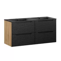 Pakabinama vonios spintelė su dvigubu praustuvu Luxor Black, 120 cm, juoda