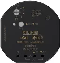 JUNG FM J 50700 UP – jungiklis žaliuzėms/rolėms, montavimas ant DIN bėgelio, 868 MHz, 100 m, juodas, 1000 W