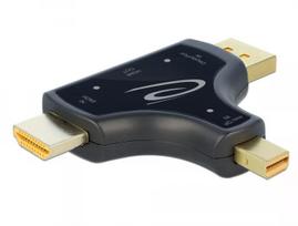 Delock 64059 3-in-1 monitoriaus adapteris, HDMI / DisplayPort / mini DisplayPort įėjimas į HDMI išėjimą, 4K 60 Hz, juodas