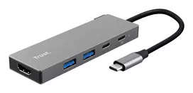 USB Type-C centrinis įrenginys TRUST 26062 — HDMI + USB 3.2 Gen 1 Type-A & Type-C, pilkas, 5 prievadai
