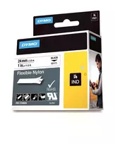 DYMO IND Flexible Nylon juosta – lanksti nailono etikečių juosta, juoda ant baltos, 2,4 cm × 3,5 m