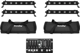 EUROLITE LED Bar rinkinys 4x LED BAR-6 QCL RGBW su 2 minkštais krepšiais ir valdikliu