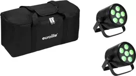 LED PAR šviestuvų rinkinys EUROLITE 2x AKKU PAR 6 QCL, baterijomis maitinami nešiojami sceniniai šviestuvai