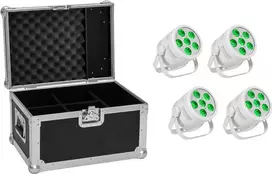 LED PAR šviestuvų rinkinys EUROLITE Silent PAR 6 QCL Floor — 4 vienetai su transportiniu dėklu