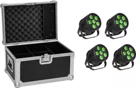 LED PAR šviestuvų rinkinys EUROLITE Silent 6 QCL Floor – 4 vnt. su transportiniu dėklu