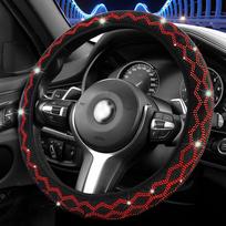 Automobilio vairo užvalkalas Trimatė neslystanti Vairo apsauga Blizgantys cirkonai Patogus Elastingas dirželis Rankenos užvalkalas raudona