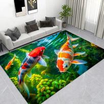 9 Koi Fish Lucky Carpet, Feng Shui Wealth Area Rug, Non-slip Mat for Bedroom Living Room 40x60cm( 15x23in ) gray