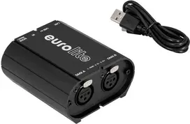 DMX sąsaja EUROLITE USB/LAN-DMX 2x512ch (51860117) – USB ir Ethernet ryšiu valdomas apšvietimo valdiklis