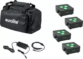 LED plokščių lempų rinkinys EUROLITE 4x AKKU IP 3 – 4 baterijomis maitinamos plokščios lempos, įkraunamos