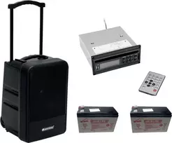 Nešiojama belaidė PA sistema Omnitronic MOM-10BT4 su CD grotuvu, USB, SD ir 2 įkraunamomis baterijomis