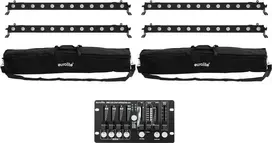 LED juostų rinkinys EUROLITE 4x LED BAR-12 QCL RGBW su 2 minkštais krepšiais ir valdikliu