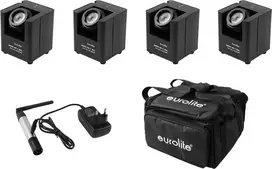 LED Par šviestuvų rinkinys EUROLITE AKKU UP-1 4x su minkštu krepšiu ir QuickDMX belaidžiu valdikliu
