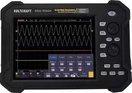 VOLTCRAFT DSO-5104H nešiojamasis skaitmeninis osciloskopas, 100 MHz, 4 kanalai, 1 GSa/s, 40 Mpts, 14 bitų, rankinis prietaisas (VC-11332625)