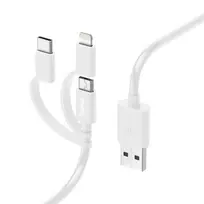 Įkrovimo laidas Hama 3-in-1, USB-A – Micro-USB, USB-C ir Lightning, 1,0 m, baltas