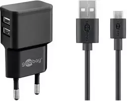 Goobay Micro USB dvigubas įkrovimo rinkinys, 2.4 A, juodas, 1 m (44984)