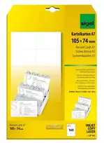 Sigel LP701 kartotekos kortelės, A7 (74 x 105 mm), 185 g/m², baltos, 160 vnt.