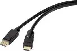 Renkforce DisplayPort / HDMI jungiamasis laidas 20.00 m RF-4596876, auksuoti kištukai, juodas [1x DisplayPort kištukas - 1x HDMI kištukas]