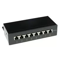 Ant sienos montuojama ekranuota 8 prievadų CAT6A dėžutė ACT FA7001, juoda, 173×109×44 mm, 110/Krone užspaudimas