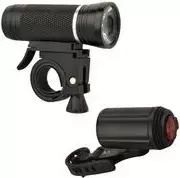 Dviračio LED žibintų rinkinys FISCHER ALU 30/15 Lux — priekinis 30 lx / galinis 15 lx, aliumininis korpusas, iki 50 000 h tarnavimo laikas
