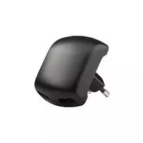 USB įkrovimo adapteris 230V į 2x USB (2A) – kelioninis įkroviklis (juodas, gumuotas)