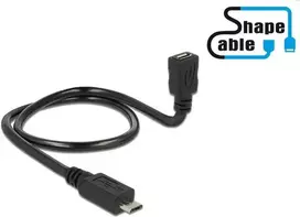 Delock OTG ShapeCable Micro-USB B lizdas – Micro-USB B kištukas prailginimo kabelis, 0,5 m, juodas