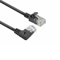 ACT Black 0,15 m U/UTP CAT6A LSZH plonas jungiamasis kabelis su RJ45 90° kampu dešinėn ir tiesiu kištuku