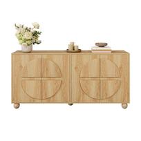 Keturių durų bufetas su apvalaus reljefo išvaizda, Sandėliavimo spintelė su reguliuojamomis lentynomis, Medžio išvaizdos prieškambario spintelė 160 x 38 x 76 cm natūrali