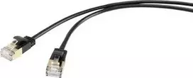 Renkforce RF-4538186 RJ45 tinklo kabelis, jungiamasis kabelis CAT 8.1 F/FTP 0,50 m juodas itin plonas, paauksuoti kištukų kontaktai 1 vnt.