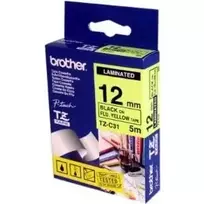Brother TZ-C31 laminuotos juostos ritinys, 12 mm x 8 m, juodas tekstas ant geltono fono