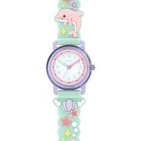 J-AXIS Girls' Dolphin Seahorse Analog Watch, School Kids' Series, Model TCL81, Mint, 3D Strap Pattern, Educational white