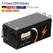 EU Stock 24V 100Ah LiFePO4 Battery BMS Lithium Iron Phosphate Battery for RV Marine Off Grid Solar Energy Storage System 25.6V 100 Ah
